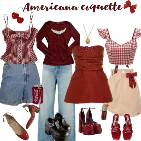 Classy American Outfits, Outfit Inspo Valentines Day, Outfit Lookbook Aesthetic, Different Aesthetic Clothes, American Girl Style Outfits, Americana Outfits For Women, Movie Fits Ideas, Coquette Vintage Outfits, Old Americana Outfits