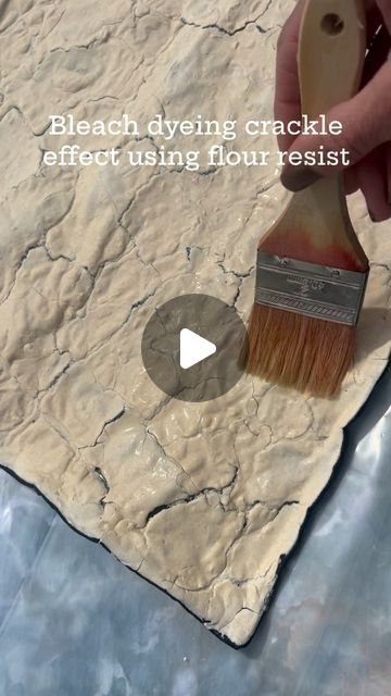 Ashley Owens on Instagram: "Did you think it would work? Because I was iffy the whole time but I’m so in love with the results! Here’s how I did it:  • If you don’t know how to make flour resist then go to my previous reel and follow the instructions up until you add the dye.  • So I decided to go the paint it on route using Clorox liquid bleach. I think that is why the crackle veins are so large but I’m thinking if you spray it on you’ll have more control over it.  • The longer you let the bleach stay on the more it will penetrate so be quick with the hose to spray off the flour paste.  • To neutralize the bleach, immediately wash it out in a bath of 1 part hydrogen peroxide & 10 parts water before putting in the washer & dryer.  • And make sure to wear proper PPE when handling bleach! Ha Bleach Dye Painting, Bleach Stamping, Clorox Bleach Pen, Rust Dyeing, Paper Mache Recipe, Make Flour, How To Make Flour, Rust Dye, Bleach Pen