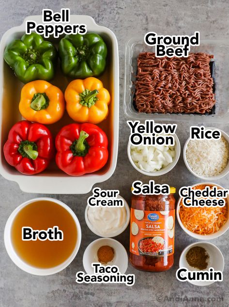 Diy Stuffed Peppers, Stuffed Bell Peppers Taco Ground Beef, Stuffed Bell Peppers Rice And Beans, Stuffed Bell Peppers Ground Beef Recipe, Ground Meat And Bell Pepper Recipes, Pepper Stuffed Beef, Filled Bell Peppers Ground Beef, Hamburger And Rice Stuffed Bell Peppers, Easy Stuffed Bell Peppers No Rice