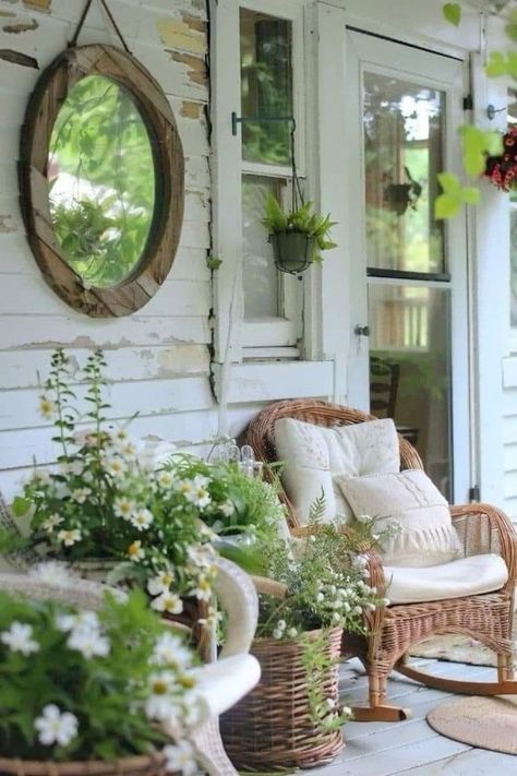 Cottagecore Porch, Terraced Patio, Dreamy Farmhouse, Cottage Front Porch, Vintage Renovation, Pretty Porches, Spring Porch Decor, Cottage Porch, Country Porch