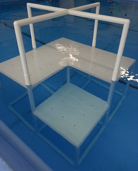 Pvc Pool Steps, Pvc Pool Platform Diy, Diy Pool Platform, Swim Platform Diy, Above Ground Pool Platform, Pool Platform Diy, Diy Swim Platform, Pool Jumping Platform, Pool Accessories Ideas