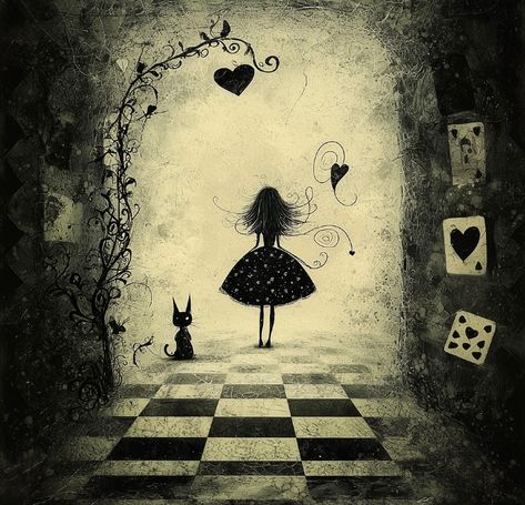 Alice In Gothland 🖤  #goth #gothart #art #fantasy #kunst #mycreation Alice In Wonderland Wallpaper Aesthetic, Dark Alice In Wonderland Art, Creepy Alice In Wonderland, Wonderland Core, Gothic Alice In Wonderland, Rose Book, Alice In Wonderland Poster, Alice In Wonderland Artwork, Dark Alice In Wonderland