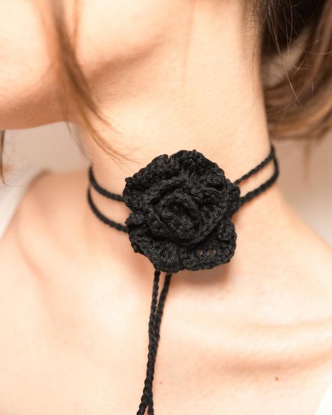 Black Rose Choker . . #vanècouture #crochet #choker #crochetchoker #rosechoker #necklace Crochet Rose Choker, Choker Crochet, Choker Outfit, Crochet Choker, Rose Choker, Choker Black, Rose Motif, Crochet Rose, Rose Necklace