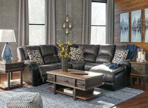 Grey leather sectional