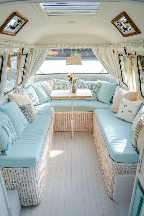 52 Coastal Boho Camper Van Interiors - TastyInteriors Camper Van Interior Ideas Boho, Bus Turned Into Camper, Boho Camper Van, Motor Home Interior, Diy Camper Renovation, Cozy Van, Caravan Interior Makeover, Boho Camper, House Bus