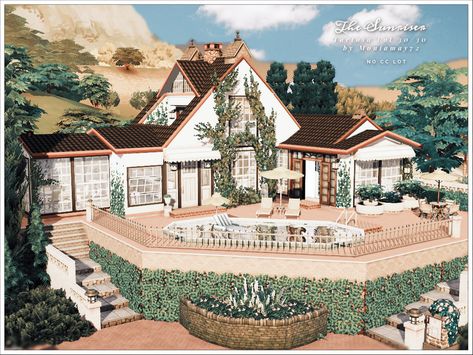 The Sims 4 Tartosa Build, Sims House No Packs, Sims Porch Ideas, Casa No The Sims, Sims 4 Houses No Packs, Sims Cc Lots, Sims Landscaping, Sims 4 Vacation House, Sims 4 No Cc House