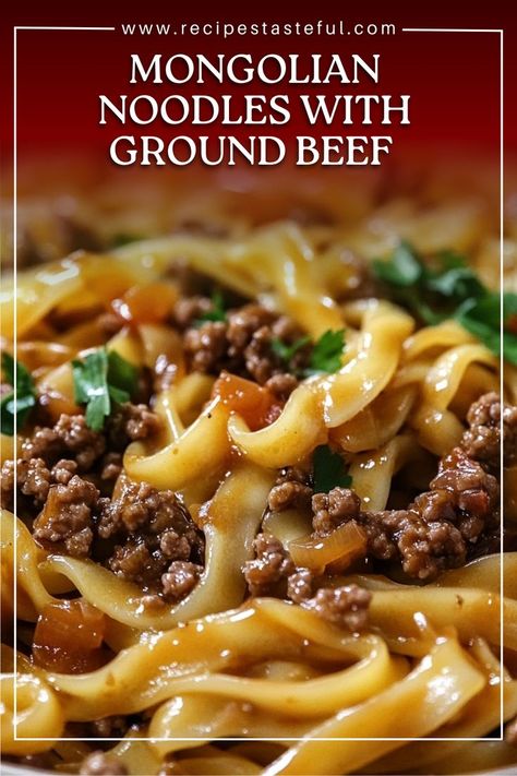 Quick and easy, these 15-minute Mongolian Noodles with Ground Beef are a delicious weeknight meal. Featuring a savory sauce with a hint of sweetness, they are perfect for busy evenings and will satisfy the whole family. Noodles With Ground Beef, Mongolian Noodles, Spinach Mushroom Pasta, Udon Noodles Recipe, Asian Noodle Recipes, Asian Beef, Skillet Pasta, Beef Noodle Soup, Quick Meal