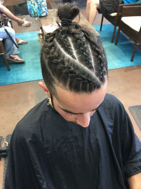 Men s Braids Cornrows Man Bun Amazing of 4 cornrow braids Men's Braids, Cornrows Men, Braided Man Bun, Braid Styles For Men, Comb Over Haircut, Braids Cornrows, Viking Braids, Braids For Boys, Viking Hair