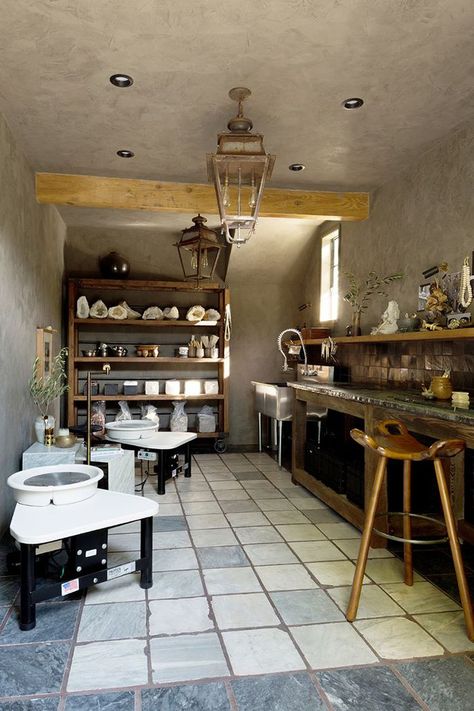 Jeremiah Brent's Pottery Room Will Make You Want to Channel Demi Moore Pottery Room, Jeremiah Brent, Studio Layout, Studio Shed, Old Pottery, Art Studio At Home, Pottery Workshop, Ceramic Workshop, Tanah Liat