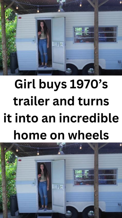 After attempting to live in a proper home she grew tired of it and set out to remodel an old trailer from the 1970's. Welcome to the world of tiny living, where less is more and every inch counts. The protagonist of our story is Eloise, a 22-foot Shasta travel trailer from the 1970s. Eloise has been lovingly restored and transformed into a cozy, functional, and stylish living space.  The previous owner spent a considerable amount of time cleaning, painting, and refurbishing the trailer 1970s Camper Remodel, Old Trailer Remodel, Refurbished Trailer, Small Trailer Remodel, Vintage Travel Trailers Interiors, Tiny Camper Remodel, Cottage Trailer, Vintage Trailers For Sale, Small Camper Interior