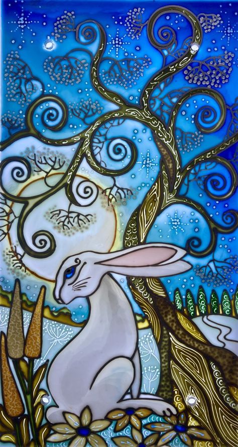 Zentangle Portraits, Fairy Garden Design Ideas, Hare Drawing, Moon Gazing Hare, Hare Painting, Moon Gazing Hares, Moon Gazing, Winter Moon, Cool Colours