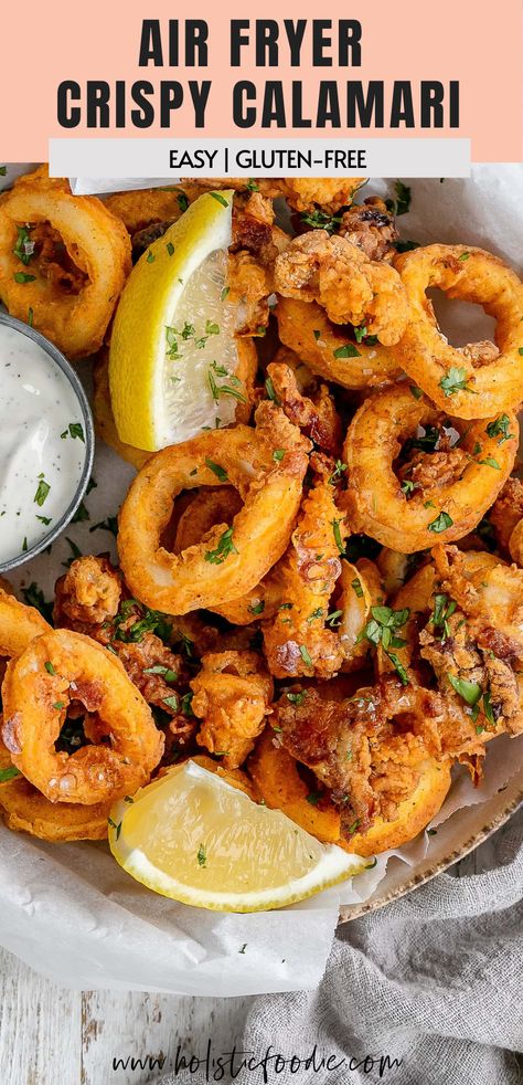 Italian Fried Calamari Recipe, Air Fryer Calamari, Cooking Calamari, Crispy Calamari, Calamari Recipes, Squid Recipes, Fried Calamari, Yummy Salad Recipes, Air Fryer Recipes Healthy