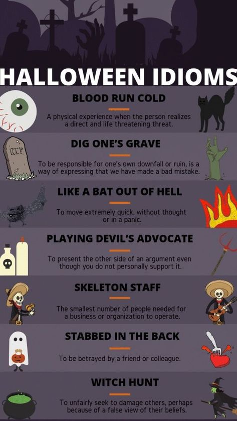 Halloween Lesson Plans, 9th Grade English, Halloween Vocabulary, English Collocations, Idiomatic Expressions, Holiday Lessons, English Language Teaching, English Lessons For Kids, English Reading