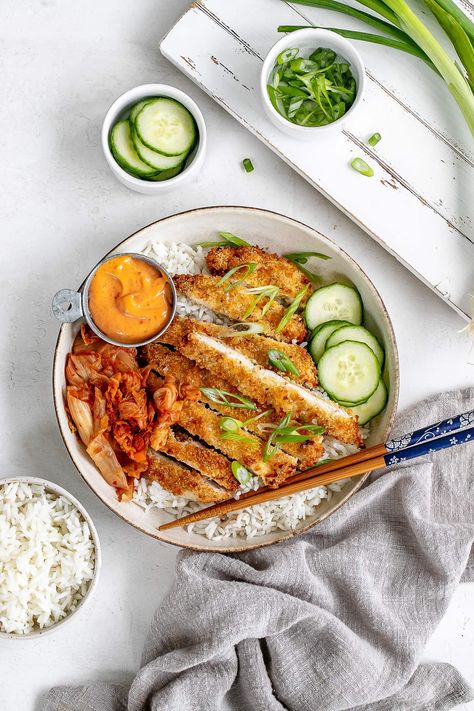 Air Fryer Chicken Katsu Bowl Chicken Katsu Bowl Recipe, Katsu Photography, Chicken Katsu Bowl, Katsu Bowl, Air Fryer Chicken Katsu, Chicken Katsu, Chicken Rice Bowls, Easy Healthy Meal Prep, Chicken Bowl