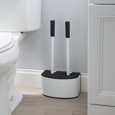 Keep the necessary cleaning tools within reach with the Bath Bliss 2-in-1 Toilet Brush and Plunger Set. The space-saving design allows you to purchase the 2 biggest necessities for your bathroom conveniently in 1 set. The toilet brush is heavy-duty and designed to reach those hard-to-clean areas. The canister can easily fit behind your toilet, in a corner, cabinet, or away in a closet. This toilet brush and plunger set is the perfect accessory for your bathroom. Finish: White | Bath Bliss 19.41" Toilet Brush And Plunger, Hidden Toilet, Nursery Nook, Luxury Toilet, Small Bathroom Interior, Toilet Bowl Brush, Toilet Brushes And Holders, Aesthetic Bathroom, White Bath