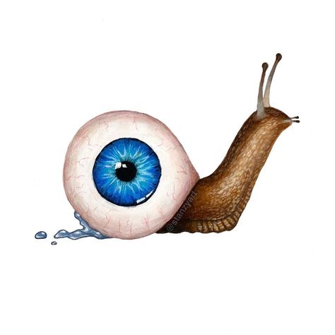 Eyeball Acrylic Painting, Art Tattoo Ideas Artists, Odd Art Surrealism, Surrealist Eye Drawing, Simple Snail Drawings, Snail Painting Easy, Surrealism Painting Ideas Easy, Snail Painting Acrylic, Dadaism Art Paintings