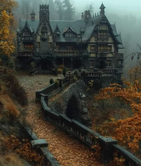 Aka Aesthetic, Gothic Fireplace, Gothic Manor, Spooky Houses, Castle Exterior, Creepy Houses, Dark Home Decor, Spooky House, Dark Home