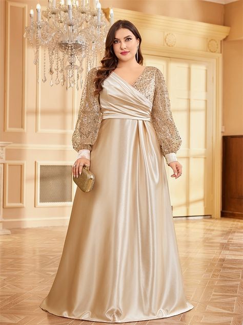 A Line Plus Size Dress Evening Gowns, Plus Size Gowns Party, Plus Size Party Dresses For Wedding, Gowns For Plus Size Women, Plus Size Elegant Dresses, Party Gown Dress, Simple Gowns, Plus Size Gowns, Sequin Dresses