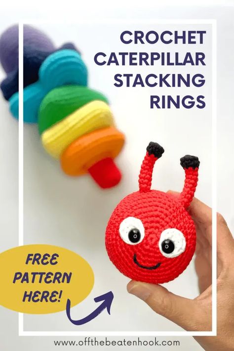 Crochet Stacking Toy: Free Pattern + Video Tutorial Baby Toys Crochet Patterns Free, Crochet Stacker Toy Pattern Free, Crochet Matching Game Pattern, Free Crochet Stacking Toy Pattern, Hungry Caterpillar Crochet Pattern Free, Crochet Disney Patterns Free, Crochet Numbers Pattern Free, Crochet Stacking Toy Pattern Free, Crochet Stacking Toy Pattern