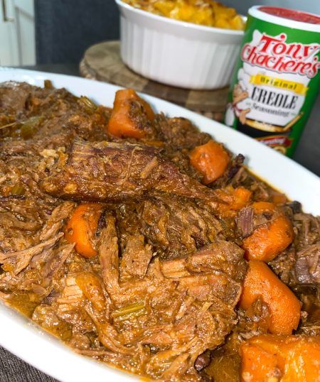 Slow Cooked Cajun Pot Roast | Tony Chachere's Tony Chachere Seasoning Recipe, Cajun Pot Roast, Pot Roast Crock Pot Recipes Easy, Layer Dessert, Pot Roast Crock Pot Recipes, Cajun Creole Recipes, Pork Roast Recipes, Crockpot Roast, Pot Roast Slow Cooker