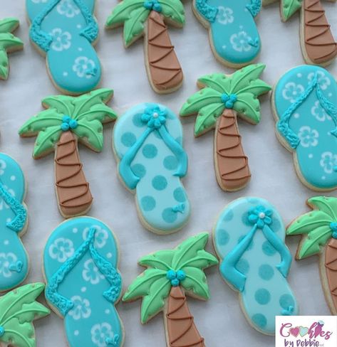 Palm Tree Cookies Decorated, Flip Flop Cookies Decorated, Margaritaville Cookies, Palm Tree Cookies, Congratulations On Your Retirement, Tree Cookies, Shower Cookies, Creative Cookies, North Myrtle Beach