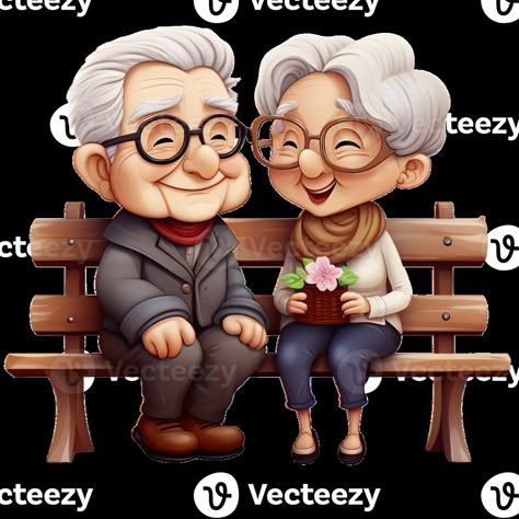 Old Couple Illustration, People Stickers, Couple Clipart, Travel Clipart, Old Couple, Old Couples, Family Cartoon, Couple Illustration, Grandma And Grandpa