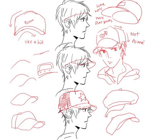 How to draw a cap Cap Drawing, Manga Drawings, Manga Tutorial, Some Sketches, Sketches Of People, 캐릭터 드로잉, Anime Drawing, Poses References, Guided Drawing