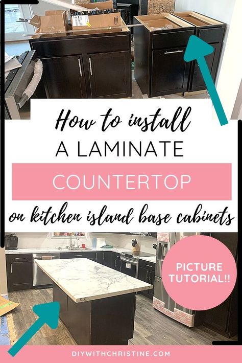 How To Install A Laminate Countertop On Kitchen Island Base Cabinets – DIY With Christine Laminate Island Countertop, Diy Laminate Countertops, Diy Buffet Cabinet, Installing Laminate Countertops, How To Install Kitchen Island, Kitchen Island Base, Laminate Countertop, Kitchen Island Tops, Countertop Support