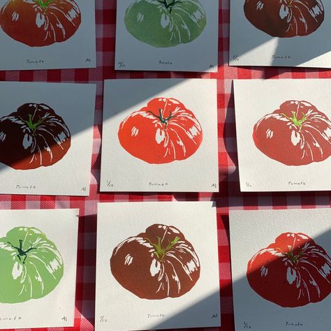 Simple Linocut, Linoleum Block Printing, Linoleum Print, Lino Art, Linoleum Block, Heirloom Tomato, Stamp Printing, Heirloom Tomatoes, Print Inspiration