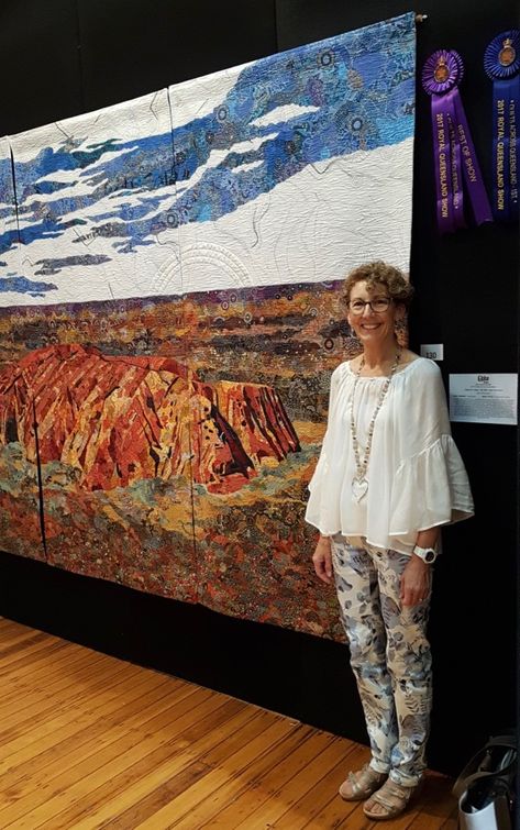 The Finish Line: Uluru in Fabric Collage by Terri Ahrens | Susan Carlson Quilts Susan Carlson Collage Quilts, Landscape Quilts Ideas, Collage Quilting, Susan Carlson, Aboriginal Fabric, Collage Quilts, Mountain Quilts, Flute Player, Japanese Quilts