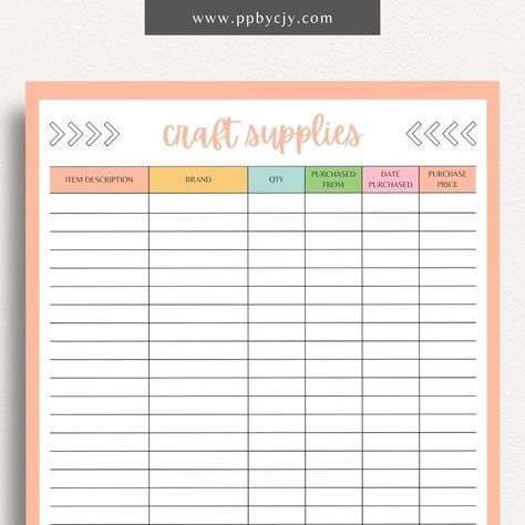 Elevate your crafting experience with our Craft Supply Tracker Printable, a versatile tool designed to streamline your inventory management process and enhance your creative workflow. Crafted with meticulous attention to detail, this printable template empowers artisans and hobbyists alike to keep track of their craft supplies with ease and efficiency. With designated sections for recording supply names, quantities, purchase dates, and storage locations, this tracker ensures that you always know Craft Supplies Inventory, Inventory Printable, Inventory Tracker, Teacher Art, Art Cabinet, Artist Supplies, Schedule Planner, Craft Stash, Inventory Management