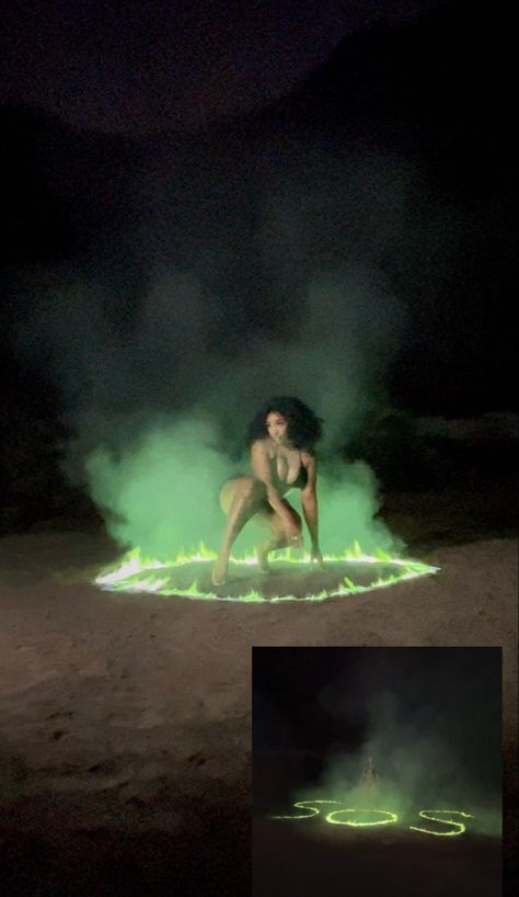 Sza Sos, Sza Singer, Gay Aesthetic, Green Fire, Spiritual Artwork, Black Art Painting, Photoshoot Concept, Figure Poses, Music Photo