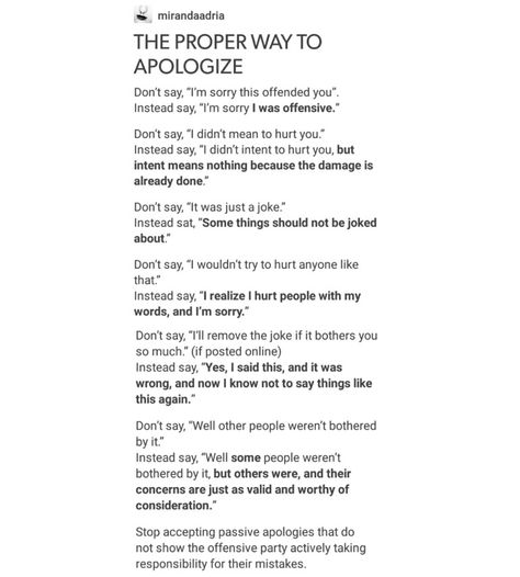 YAS TO THE SECOND OMG As Louis C K once wisely said "you don't get to decide if you hurt someone" How To Properly Apologize, Proper Apology, Real Apology, Genuine Apology, Sincere Apology, Info Board, Clap Clap, Life Hack, The More You Know