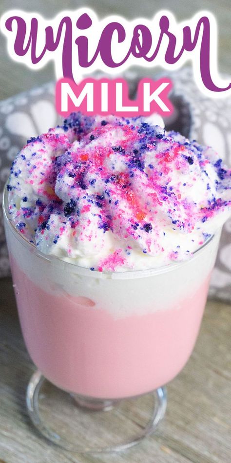 Fun Kids Drinks, Drinks For Kids, Unicorn Milkshake, Unicorn Milk, Drink Recipes Nonalcoholic, Candy Drinks, Birthday Breakfast, Kid Drinks, Milkshake Recipes