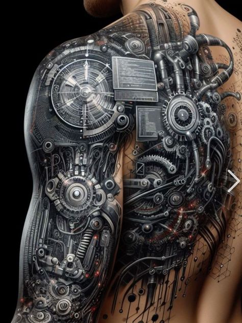 Bio Mechanical Tattoo Design, Mechanical Arm Tattoo, Biomechanical Tattoo Design, Robot Tattoo, Unique Half Sleeve Tattoos, Cyberpunk Tattoo, Feminine Skull Tattoos, Mandala Hand Tattoos, Steampunk Tattoo