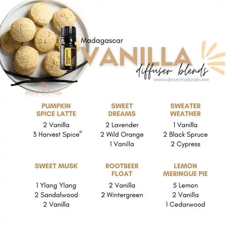 Vanilla Diffuser Blends 10 Madagascar Vanilla Diffuser Blends, Dessert Essential Oil Blends, Sweet Essential Oil Blends, Vanilla Essential Oil Perfume, Doterra Madagascar Vanilla, Vanilla Essential Oil Benefits, Vanilla Essential Oil Blends, Vanilla Diffuser Blends, Fall Essential Oil Blends