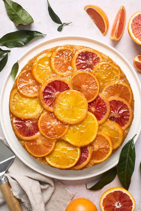 Upside Down Orange Cake | Olive & Mango Orange Upside Down Cake, Caramelized Fruit, Cola Recipe, Moist White Cake, Citrus Cake, Orange Rind, Winter Cake, Winter Desserts, Sugar Cake