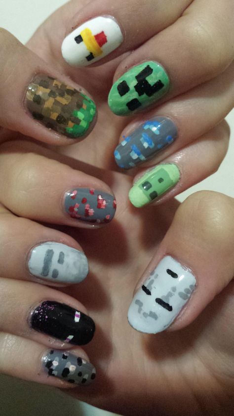 Minecraft Nails, Punk Nails, Goth Nails, Grunge Nails, Pretty Gel Nails, Really Cute Nails, Dream Nails, Fire Nails, Funky Nails