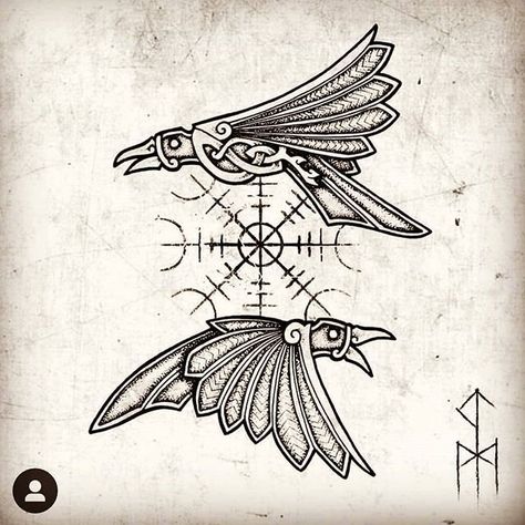 Raven Knotwork Tattoo, Viking Raven Head Tattoo, Nordic Crow Tattoo, Side Of Head Tattoo Ideas, Viking Crow Tattoo, Hugin And Munin Tattoo, Viking Raven Tattoo Ideas, Norse Raven Tattoo, Viking Head Tattoo