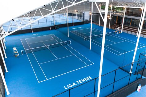 Gallery | Liga.Tennis Center & Academy Badminton Court Design, Indoor Tennis Court, Indoor Tennis, Badminton Court, Tennis Training, Tennis Center, Indoor Design, Beach Tennis, Fitness Club