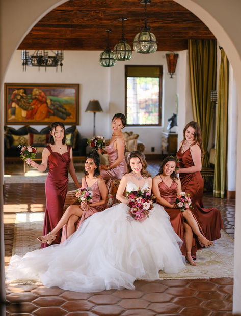 Luxurious And Vibrant Dark Pink Bridesmaid Dresses #luxurywedding #pinkbridesmaids #pinkdresses #pinkbridalparty #pinkwedding Pink Theme Bridesmaid Dresses, Black Bridemaid Dress Accent Pink, Dark Pink Bridesmaid Dresses, Shades Of Dark Pink Bridesmaid, Dark Pink Maid Of Houner Dresses, Pink V-neck Bridesmaid Dress, Pink Bridal Party, Travel Inspired Wedding, Wedding Planning Organizer