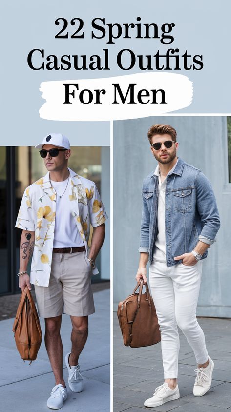 22 Ideas Stylish Spring Men Outfits for Work 2025 Early Spring Outfits Casual, Light Blue Blazer, Beige Chinos, Spring Outfits Men, Green Utility Jacket, Trendy Mens Fashion, Beige Jacket, Shirt Tucked In, Brown Leather Loafers