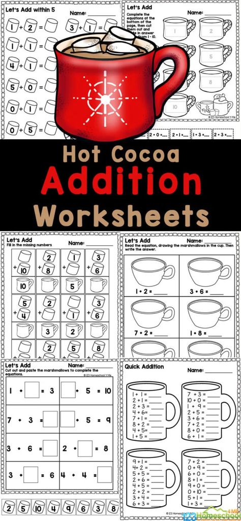 Make practicing adding fun for preschool, pre-k, and k5 kids with these free printable math addition worksheets for kindergarten. These addition worksheets for kindergarten allow children to work on their addition skills within 10. The fun, playful winter math for kindergartners addition activity is perfect for keeping kids engaged and eager to learn in December, January, and February! Winter Math Activities For Kindergarten, Winter Addition Kindergarten, Math Worksheets For Kindergarten Free Printables, Math For Kindergarten Worksheets Free Printable, Christmas Addition Kindergarten, Winter Addition Worksheets, Christmas Math Worksheets Kindergarten, January Worksheets, January Kindergarten Worksheets