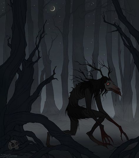 @irenhorrors on Instagram: “Day 25 of #mabsdrawlloweenclub was Dark Forest ↟ (Music: Dead Can Dance - Windfall)  ____________________ October is over, but my work on…” Seasonal Aesthetic, Dark Inspiration, Spirit Drawing, Description Instagram, Dark Fae, Forest Drawing, Creepy Stuff, Forest Spirit, Forest Creatures