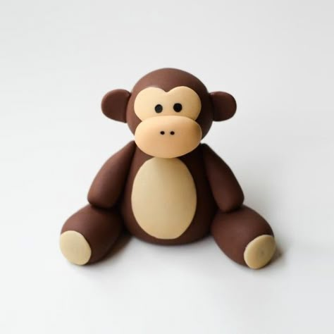 Monkey Topper, Clay Monkey, Monkey Cake Topper, Fondant Monkey, Monkey Birthday Cakes, Cream Birthday Cake, Baking Banana, Heart Baking, Cake Banana