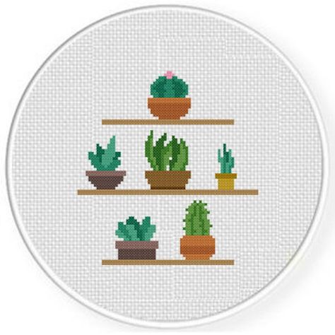 Cactus Cross Stitch, Floral Cross Stitch Pattern, Cross Stitch Patterns Flowers, Floral Cross, Cross Stitch Baby, Plant Shelves, Cool Diy Projects, Cross Stitching, Cross Stitch Charts