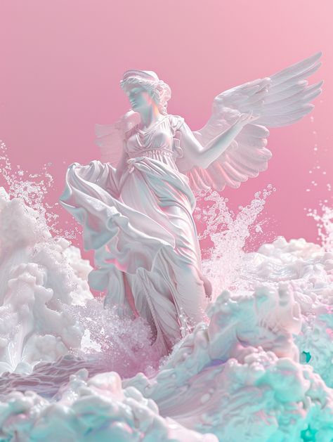 Michelangelo's Goddess of Victory in ZBrush Style Greek Goddess Aesthetic, Colors Anime, The Goddess Of Victory, Pearl Art, Inspirational Digital Art, Goddess Aesthetic, Vaporwave Wallpaper, Goddess Of Victory, Vaporwave Art