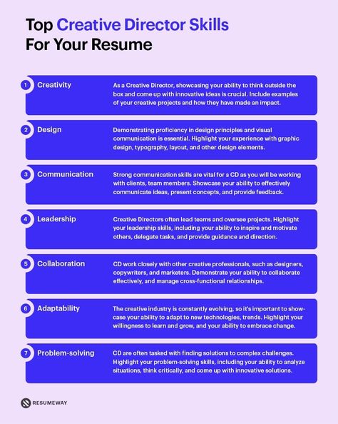 Skills for a Creative Director Resume Creative Job Aesthetic, Creative Director Career, Creative Director Resume, Creative Director Aesthetic, Creative Director Portfolio, Director Resume, Work Vibes, Job Interview Advice, 10 Year Plan