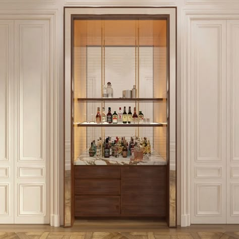 M • Instagram Living Room Wet Bar, Duplex Living Room, Home Bar Cabinet, Bar Unit, M Instagram, Parisian Apartment, Pantry Design, Hotel Style, Dining Room Bar