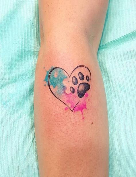 Watercolor Paw Print Tattoo, Watercolor Dog Tattoo, Dog Paw Tattoos, Animal Lover Tattoo, Watercolor Heart Tattoos, Paw Tattoos, Tatoo Dog, Tattoos For Dog Lovers, Pawprint Tattoo